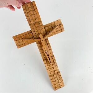 Rare Folk Art Vintage Wooden Crucifix Wood Clothespins Jesus Christ Cross Rustic